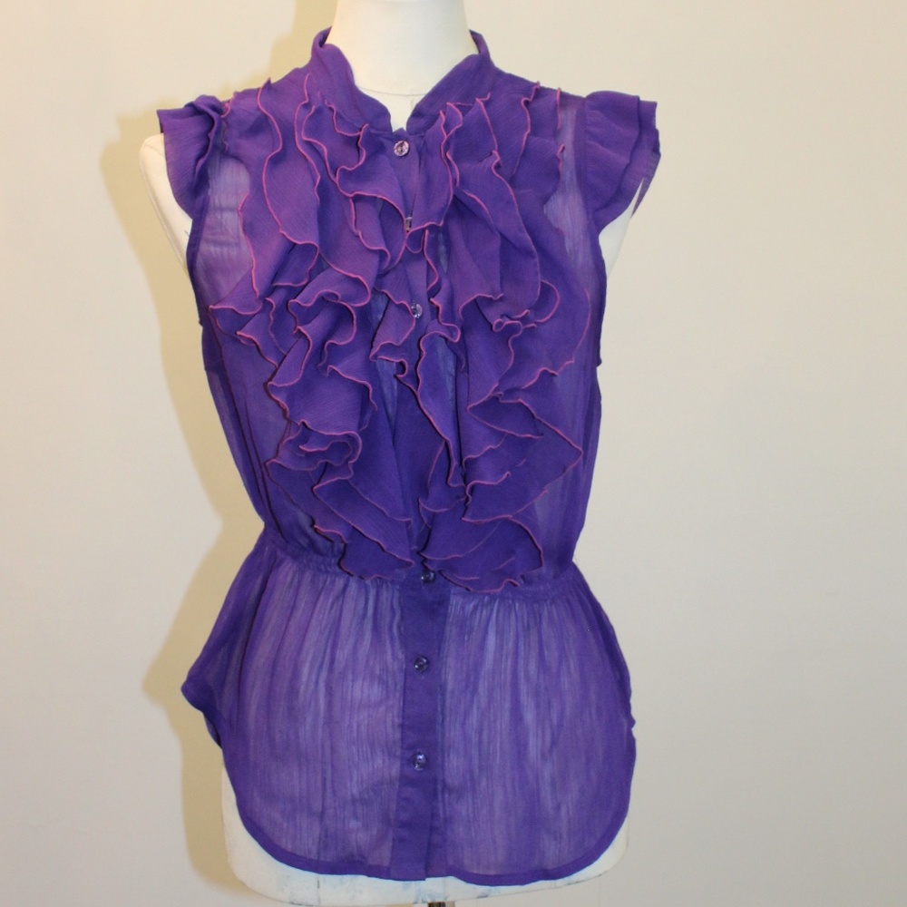 SOLD  Miley Cyrus Purple Ruffle Top size L